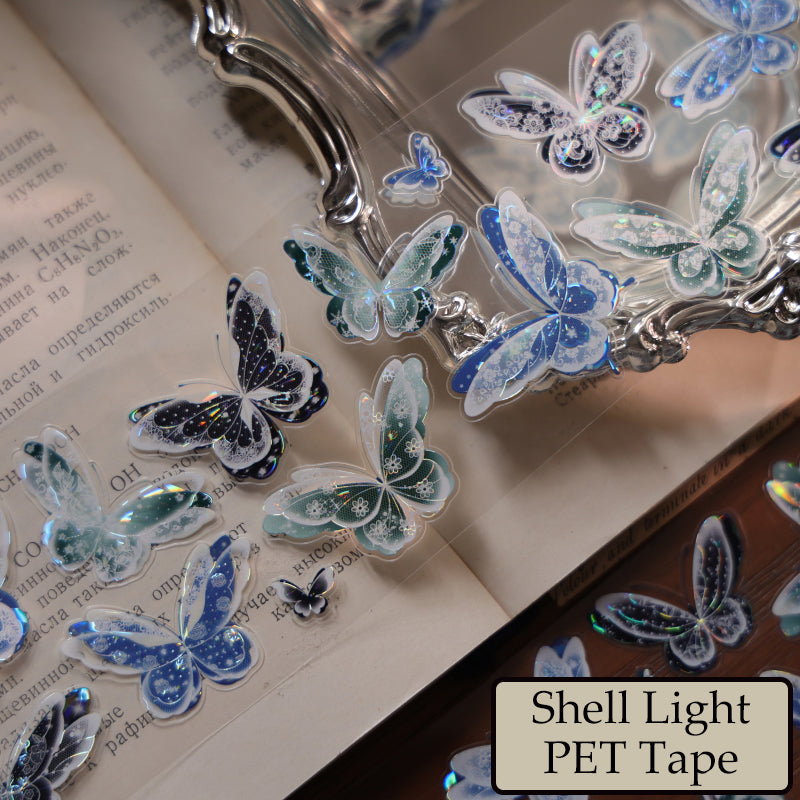 6cm*100cm Blue Dream Butterfly Die Cutting Shell Silver/Gold/Light PET Tape