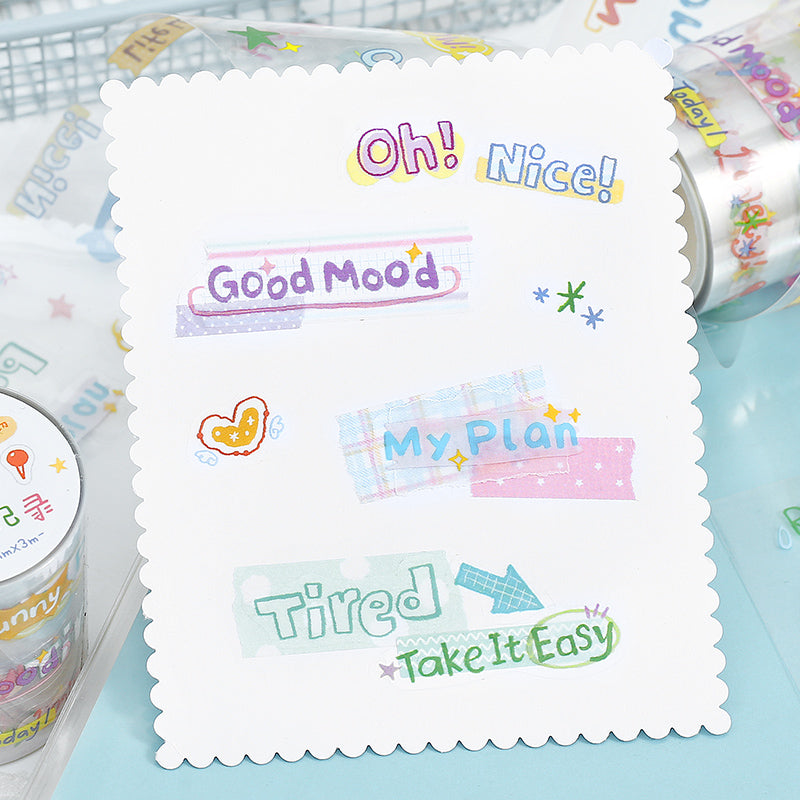 Colorful Fun Words Series Die Cutting PET Tape featuring color designs for journaling, scrapbooking and collage