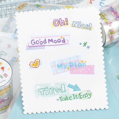 Colorful Fun Words Series Die Cutting PET Tape featuring color designs for journaling, scrapbooking and collage
