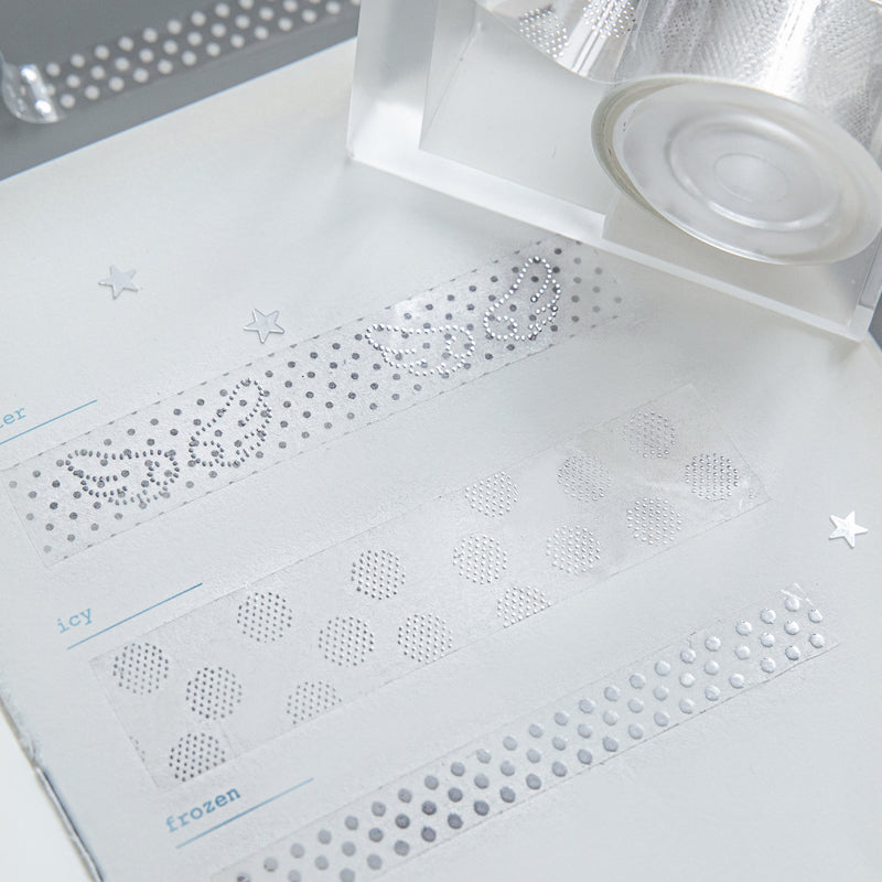Silver Special Issue Series Silver Stamping PET Tape Set featuring silver designs for journaling, scrapbooking and collage