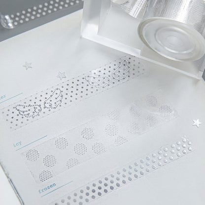 Silver Special Issue Series Silver Stamping PET Tape Set featuring silver designs for journaling, scrapbooking and collage