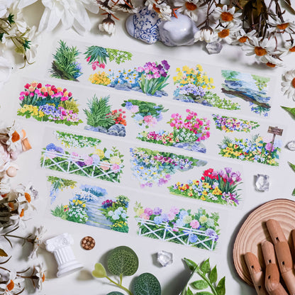 Whole Roll 5cm*5m Roadside Flower PET Tape featuring flower designs for journaling, scrapbooking and collage