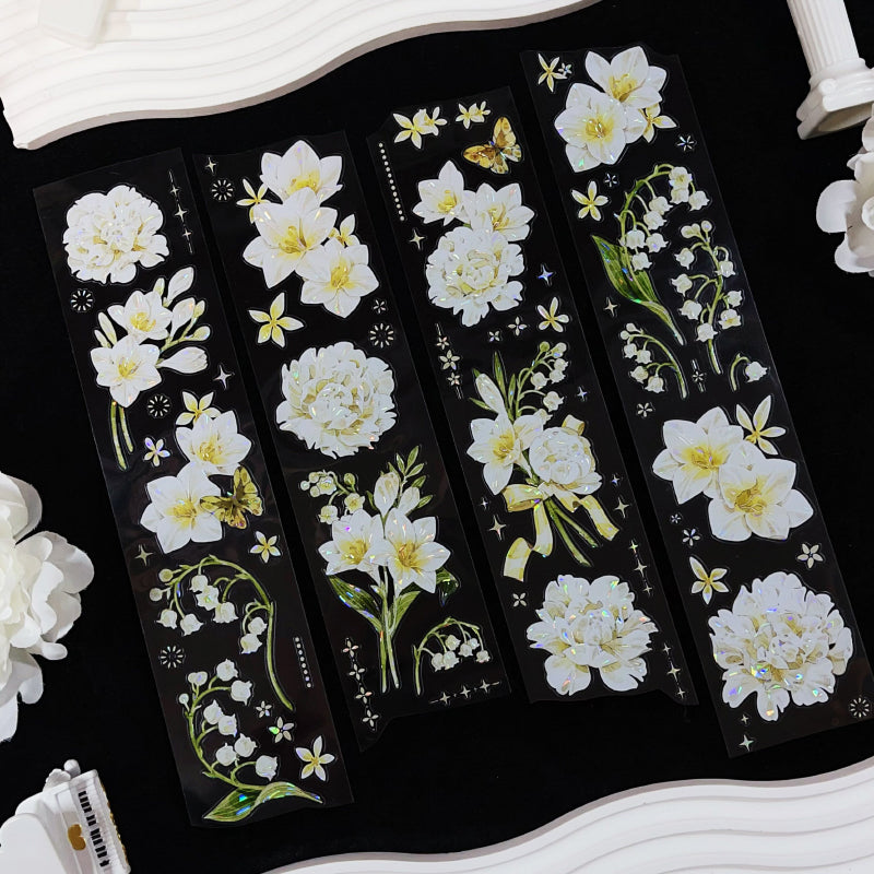 6cm*100cm Peony Orchid Shell Light PET Tape featuring light designs for journaling, scrapbooking and collage