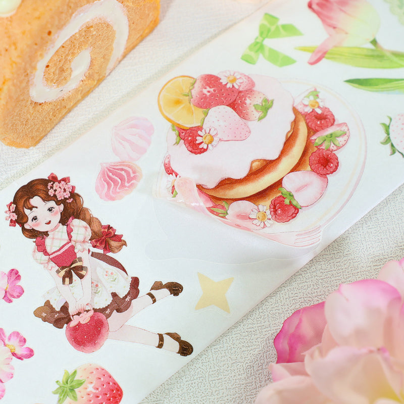 Strawberry ice cream pudding Die Cutting Washi/Shell Gold PET Tape featuring old, gold, and cream designs for journaling, scrapbooking and collage