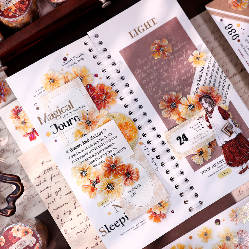 Whole Roll 5cm*5m Autumn Brown Floral Die Cutting Washi/PET/Shell Light Washi/PET Tape
