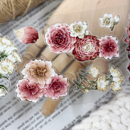 5.5cm*100cm Amber Flower Washi/Self-adhesive/Shell Light PET Tape featuring flower, and light designs for journaling, scrapbooking and collage