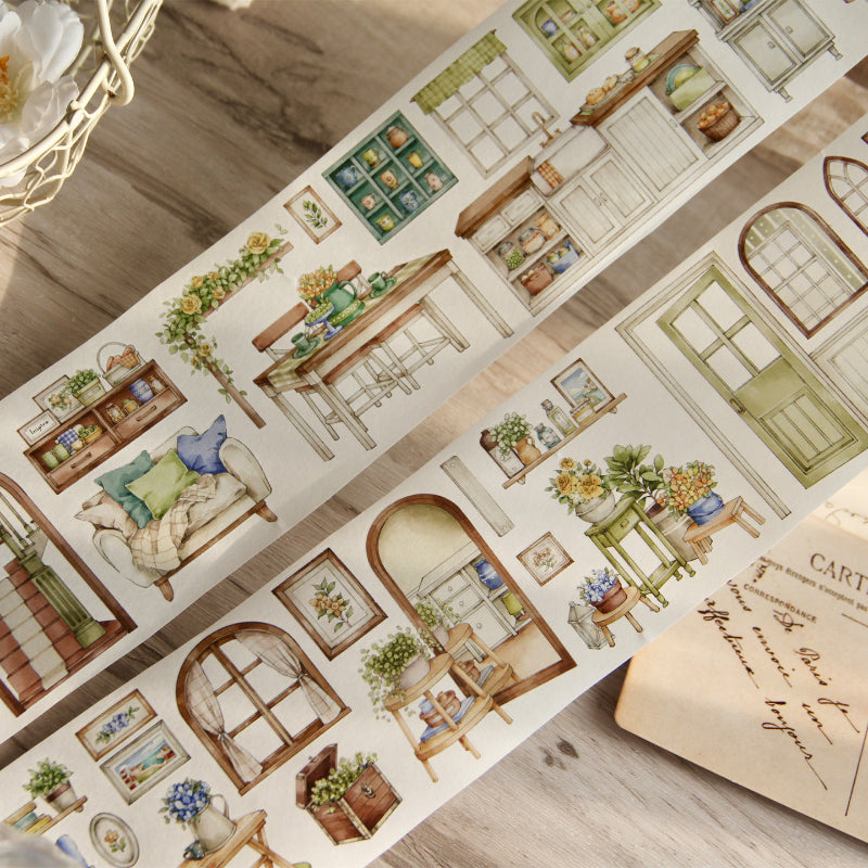 7.5cm*125cm Rural Cottage Die Cutting Washi/PET Tape featuring cottage designs for journaling, scrapbooking and collage