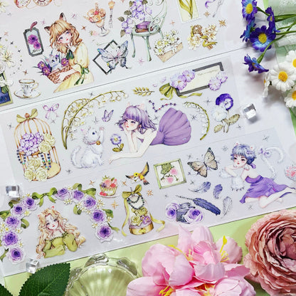 Whole Roll 7cm*5m Meow Girl Shell Light PET Tape featuring girl, and light designs for journaling, scrapbooking and collage