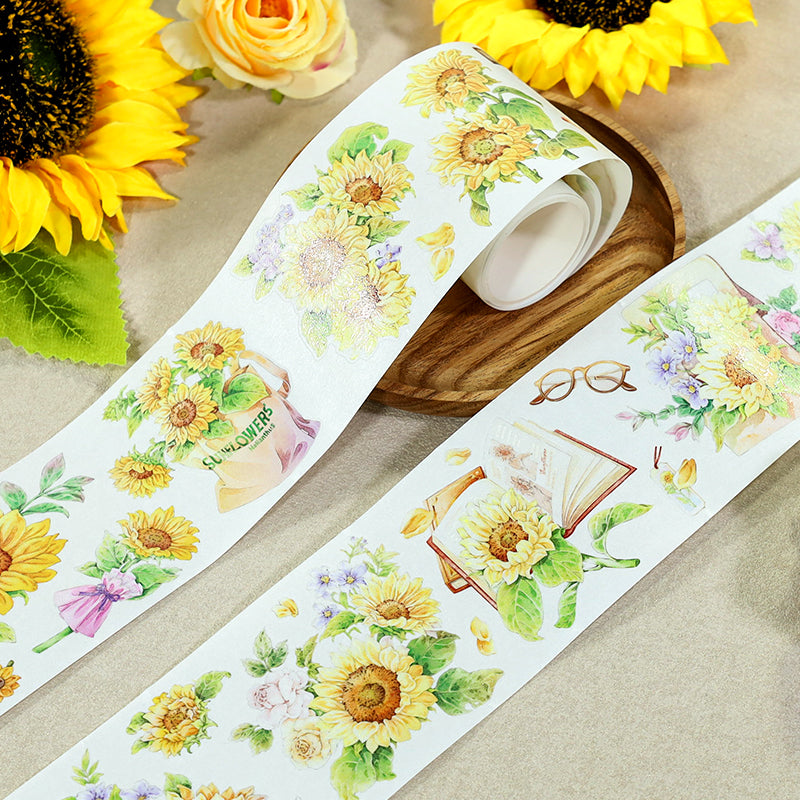 Time of Sunflowers Die Cutting Washi Tape featuring flower, and sun designs for journaling, scrapbooking and collage