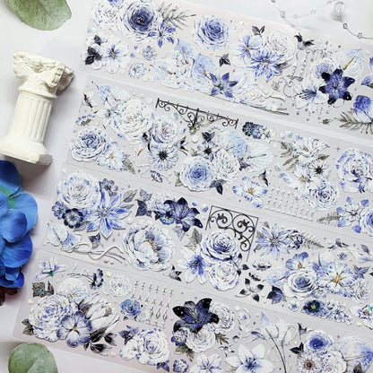 6cm*125cm Blue Dream Flower Shell Light PET Tape featuring dream, blue, and flower designs for journaling, scrapbooking and collage