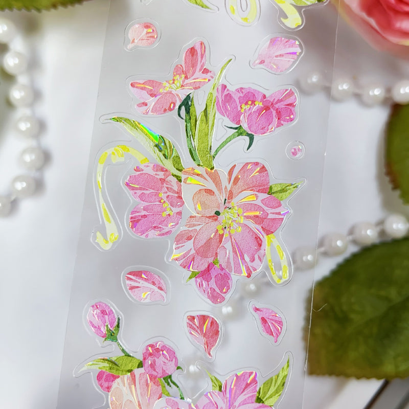 Whole Roll 5cm*5m Pine Ccented flower Washi/Self-adhesive/Shell Light PET Tape featuring flower, and light designs for journaling, scrapbooking and collage