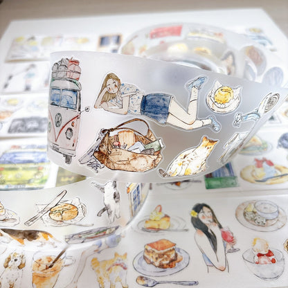 Whole Roll 6cm*5m Leisure Time Die Cutting Washi/PET/Fog PET Tape