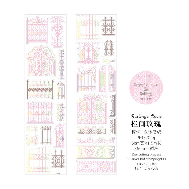 Rose Story Series Die Cutting Silver Stamping PET Tape