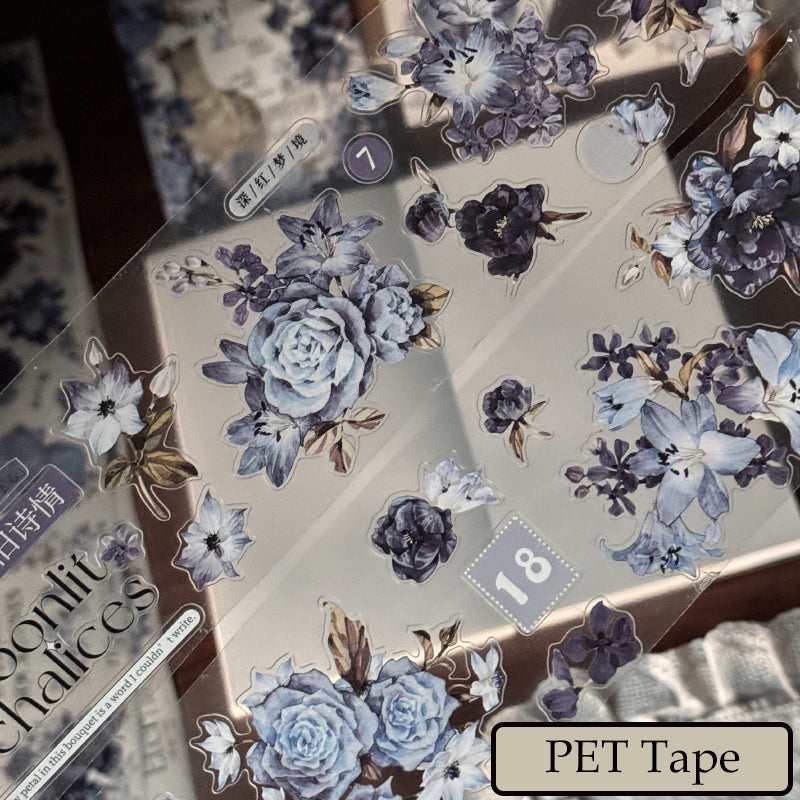 6cm*200cm Blue Poem Chapter Die Cutting Washi/PET Tape