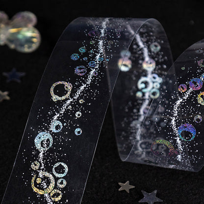 When The Stars Shine series Silver Stamping PET Tape featuring silver, and star designs for journaling, scrapbooking and collage
