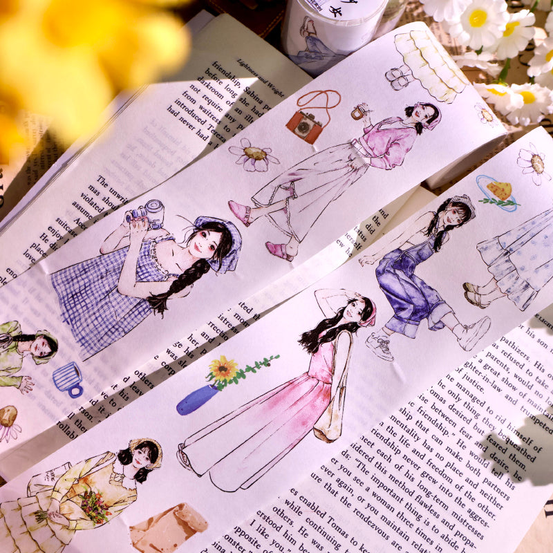 6cm*100cm Powerful Girl Die Cutting Washi/PET Tape featuring girl designs for journaling, scrapbooking and collage