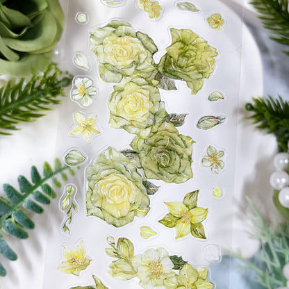 5.5cm*100cm Lush Greenery Washi/Self-adhesive/Shell Light PET Tape featuring green, and light designs for journaling, scrapbooking and collage