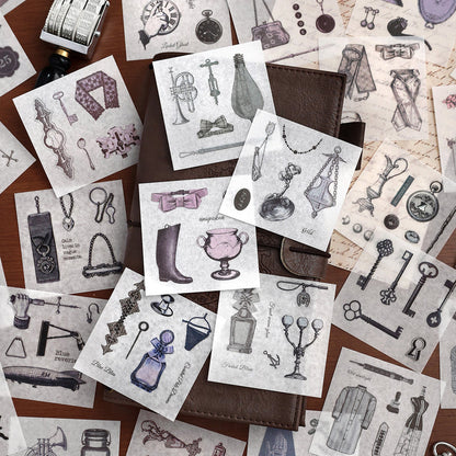 Half Used Manuscript Series Sticker Book featuring book designs for journaling, scrapbooking and collage