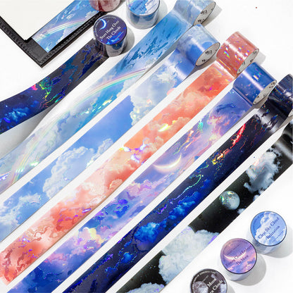 Rainbow Heart Series Rainbow Light PET Tape featuring rain, light, and rainbow designs for journaling, scrapbooking and collage