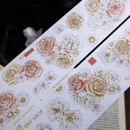 5.5cm*100cm Soft flower court Die Cutting Washi/PET/Shell Silver PET Tape featuring silver, and flower designs for journaling, scrapbooking and collage