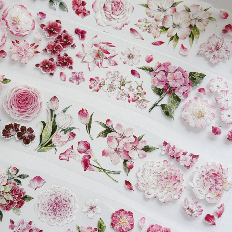 5.5cm*100cm Pink Flower Collection Washi/PET Tape featuring pink, and flower designs for journaling, scrapbooking and collage