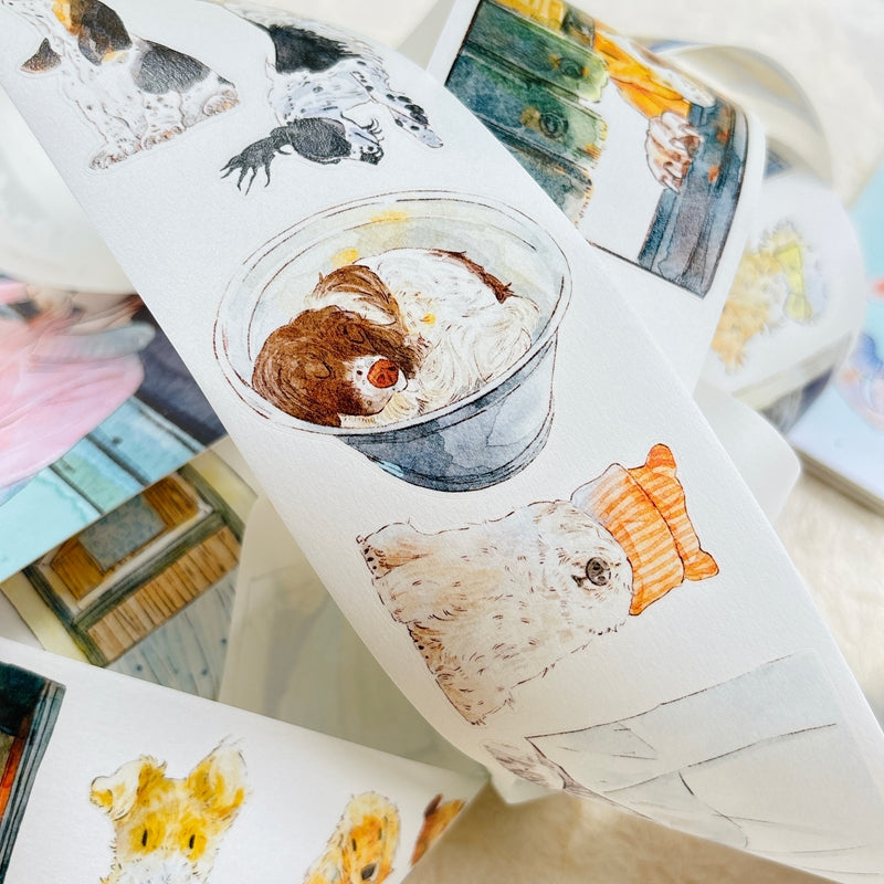 Whole Roll 6cm*10m Cuddly Dog Die Cutting Washi/PET/Fog PET Tape featuring dog designs for journaling, scrapbooking and collage