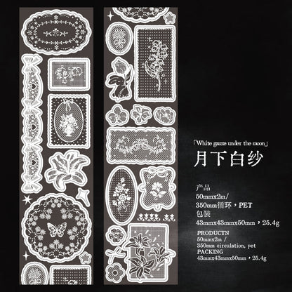 White Tea Blossom Dream Series Die Cutting Flash Sand PET Tape