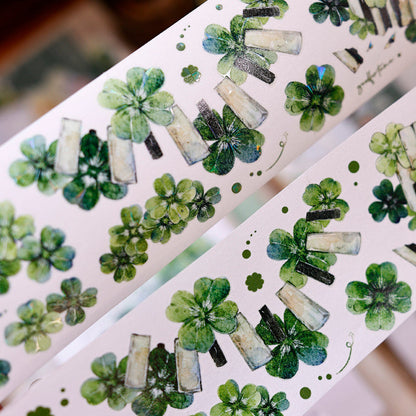 6cm*200cm Four Leaf Clover Die Cutting Washi/PET/Shell Light PET Tape featuring leaf, and light designs for journaling, scrapbooking and collage