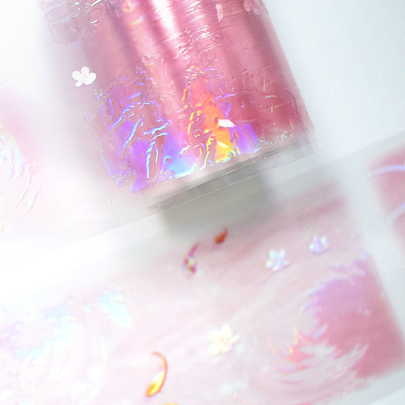 Pink Rippling waves of emerald Rainbow Light PET Tape featuring pink, rain, and light designs for journaling, scrapbooking and collage