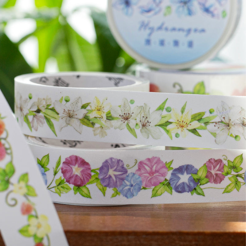 Flower Poem Series Flash Sand Synthetic Paper Tape featuring flower designs for journaling, scrapbooking and collage