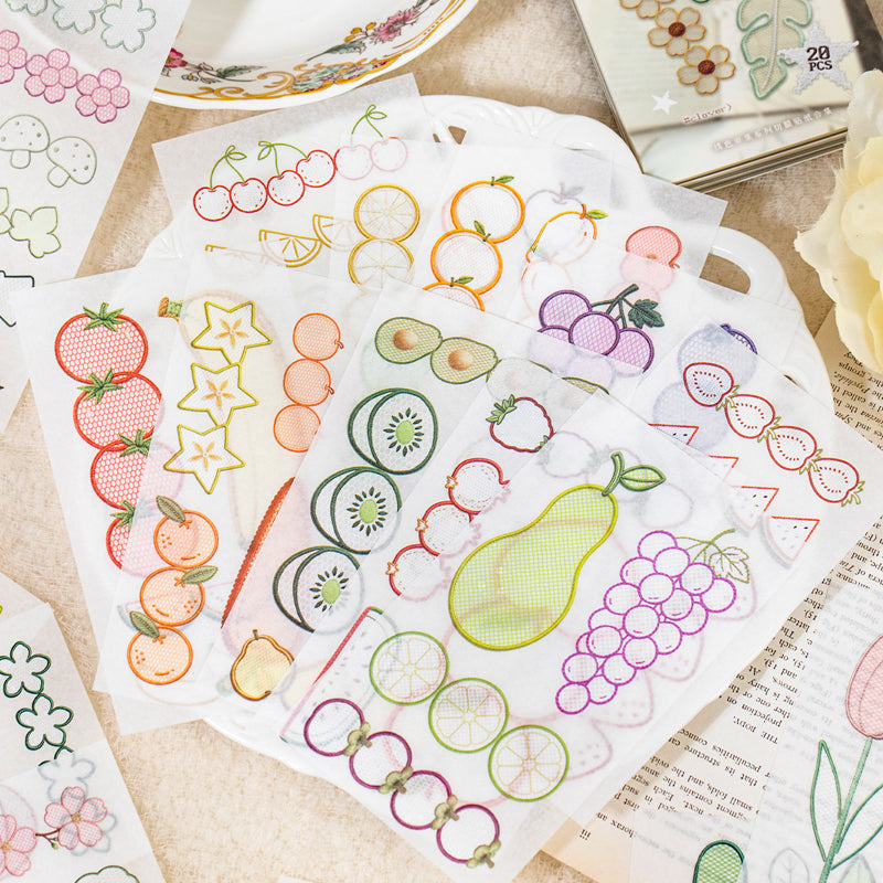 Embroidered Color Market Series Sticker Book featuring red, book, and color designs for journaling, scrapbooking and collage