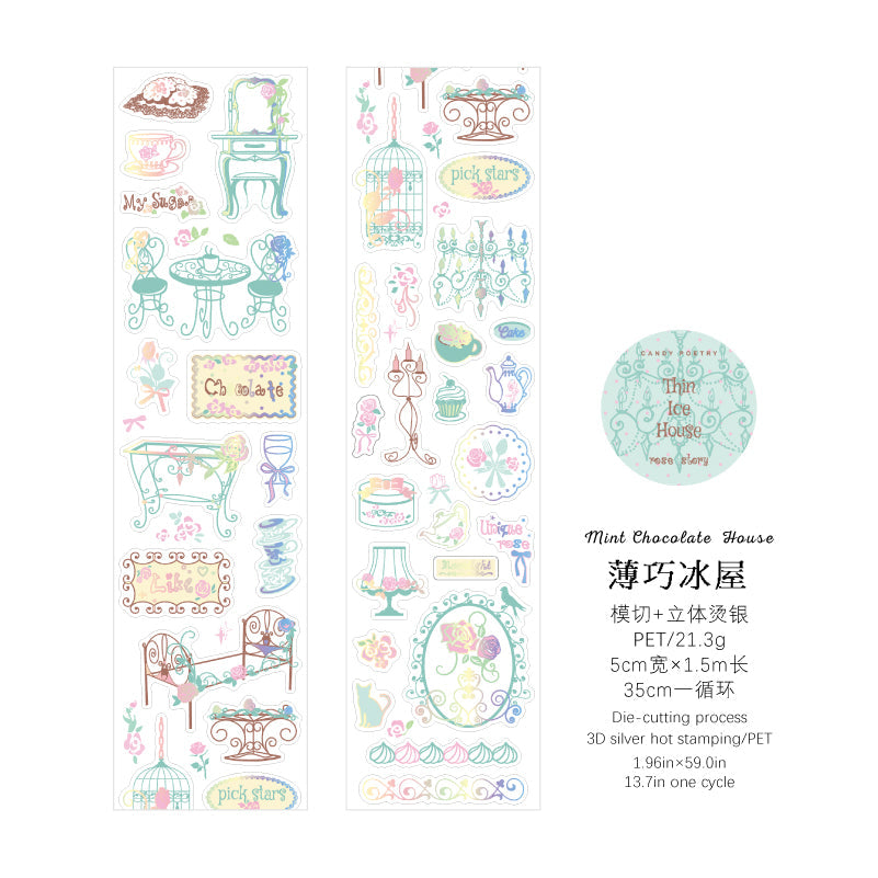 Rose Story Series Die Cutting Silver Stamping PET Tape