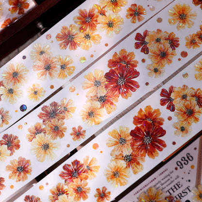 5cm*125cm Autumn Brown Floral Die Cutting Washi/PET/Shell Light Washi/PET Tape
