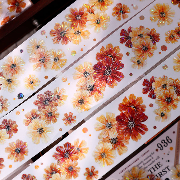 5cm*125cm Autumn Brown Floral Die Cutting Washi/PET/Shell Light Washi/PET Tape