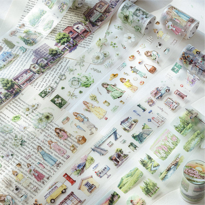 Green Vision Collection Series Die Cutting Fog PET Tape featuring green designs for journaling, scrapbooking and collage