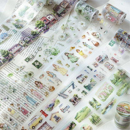 Green Vision Collection Series Die Cutting Fog PET Tape featuring green designs for journaling, scrapbooking and collage