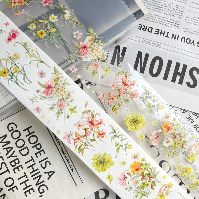 6cm*100cm Bouquet Of Spring Die Cutting Washi/PET Tape featuring spring designs for journaling, scrapbooking and collage