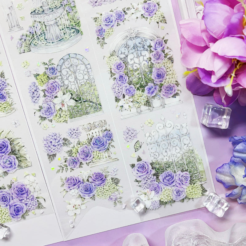 Whole Roll 7cm*5.5m Dream Garden of Flowers Shell Light PET Tape featuring garden, dream, and flower designs for journaling, scrapbooking and collage