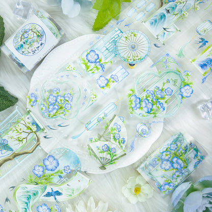 Flower Petal Shell Light PET Tape featuring flower, and light designs for journaling, scrapbooking and collage