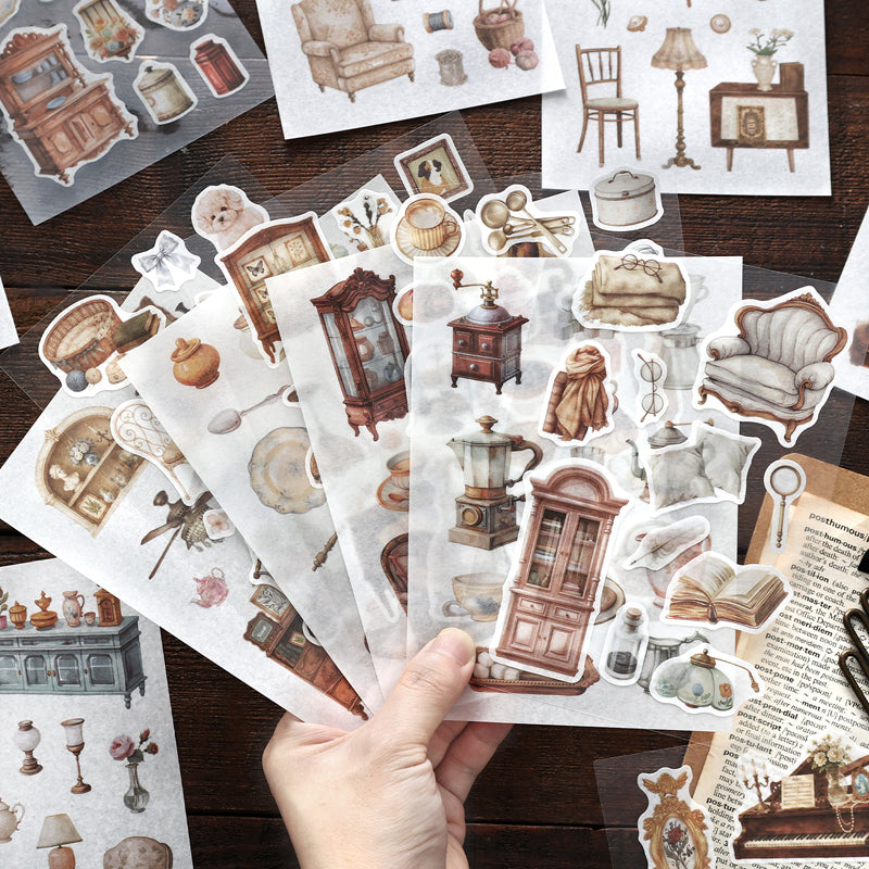 Old Wanderer Series Sticker Book featuring old, and book designs for journaling, scrapbooking and collage