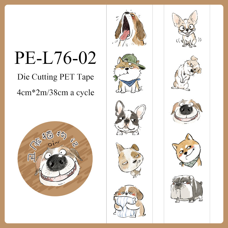 Ugly Face Cats Dogs Series Die Cutting PET Tape