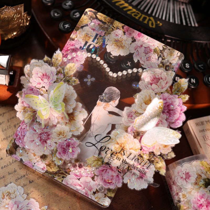 Whole Roll 5.5cm*5m Butterfly Dream Disc Die Cutting Shell Gold/Shell Silver PET Tape featuring butterfly, dream, and old designs for journaling, scrapbooking and collage