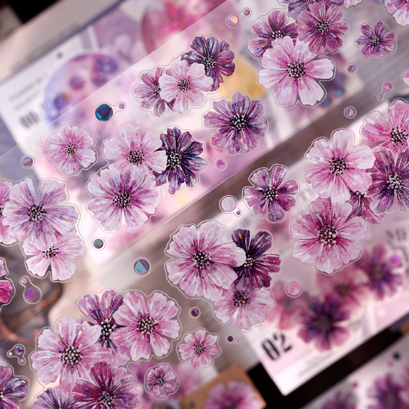 5cm*125cm Smoke Purple Flower Die Cutting Washi/PET/Shell Light Washi/PET Tape