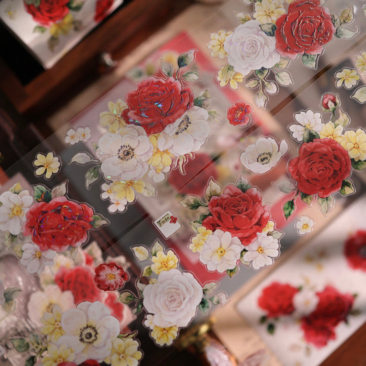 5.5cm*100cm Red White Flower Die Cutting Washi/PET/Shell Light PET Tape