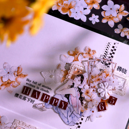 Whole Roll 5cm*5m Autumn Chrysanthemum Flower Die Cutting Washi/PET/Shell Silver PET Tape featuring autumn, silver, and flower designs for journaling, scrapbooking and collage