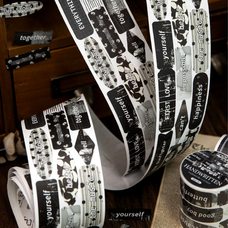 Handwritten Notes Series Die Cutting White Kraft Paper Tape featuring white designs for journaling, scrapbooking and collage