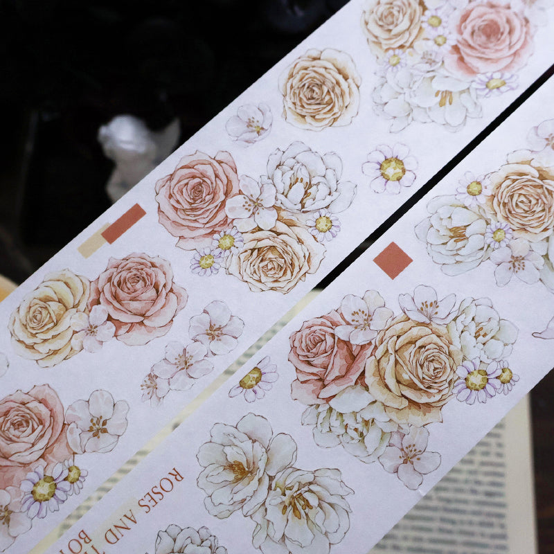 Whole Roll 5.5cm*5m Soft flower court Die Cutting Washi/PET/Shell Silver PET Tape featuring silver, and flower designs for journaling, scrapbooking and collage