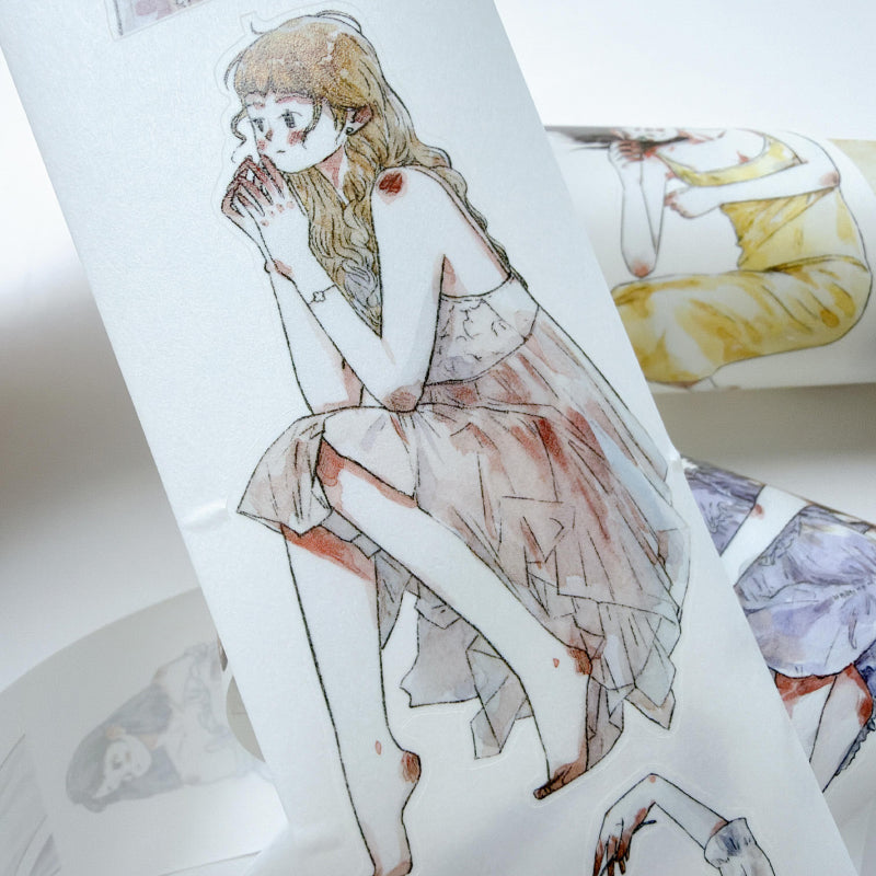Whole Roll 5.5cm*5m Girls Thoughts Die Cutting Washi/PET/Fog PET Tape featuring girl designs for journaling, scrapbooking and collage