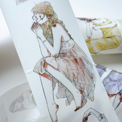 Whole Roll 5.5cm*5m Girls Thoughts Die Cutting Washi/PET/Fog PET Tape featuring girl designs for journaling, scrapbooking and collage