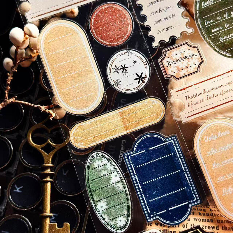 Whole Roll 5cm*5m Retro label Die Cutting PET Tape featuring retro designs for journaling, scrapbooking and collage